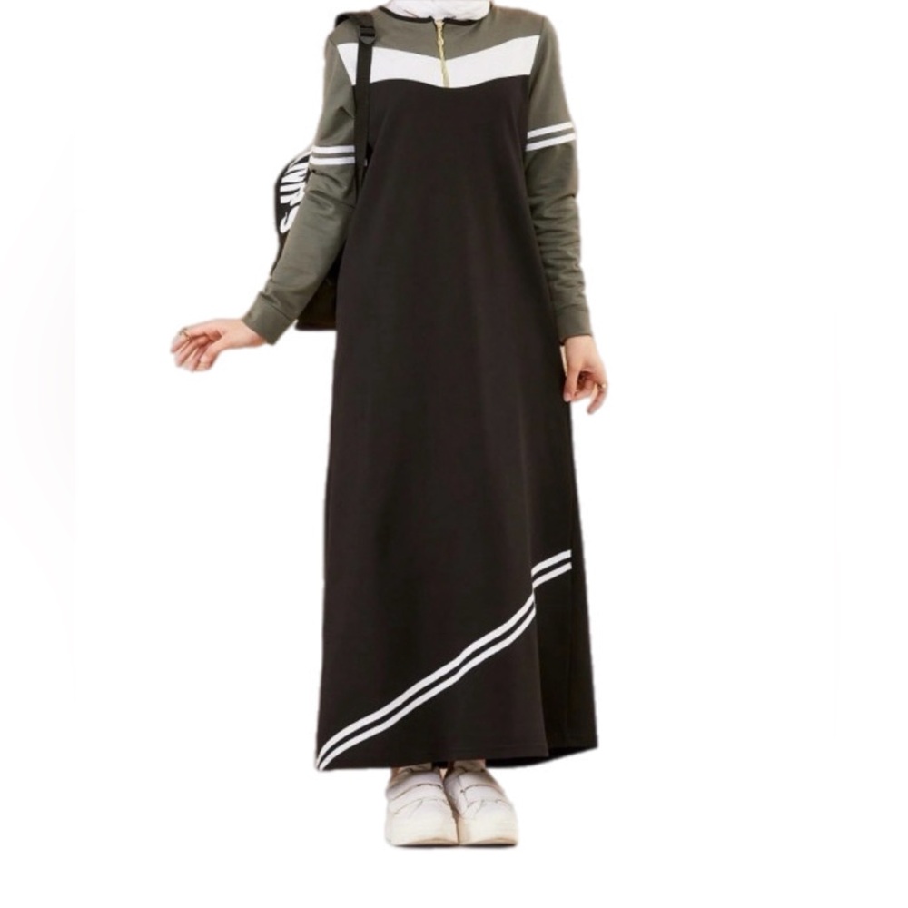 Women's Contrast Black Colorblocked Sportswear Jersey Dress Size medium